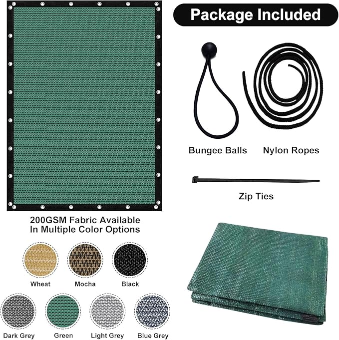 Artpuch 90% Sun Shade Cloth, 6 x 6 FT Pergola Shade Cover Canopy with Grommets, Sun Screen Fabric Tarp for Patio, Outdoor, Garden, Backyard, Green