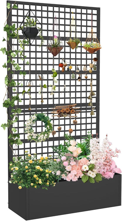 Metal Planter Box with Trellis 36" L x 16" W x 72" H, Raised Garden Bed with Privacy Screen, Privacy Planters for Climbing Plants, Flowers, Vegetables, Fruits