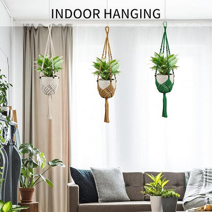 Macrame Plant Hanger - Fits 3 to 6 inches Pots for Indoor Outdoor, 35 Inch, Set of 2, Ivory (POTS NOT Included)