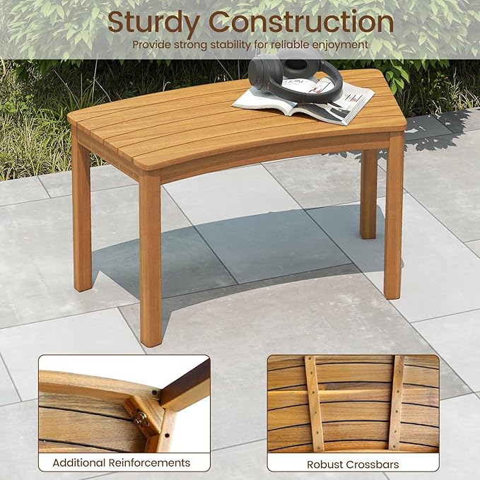 Tangkula Acacia Wood Outdoor Curved Bench Set of 4, Patio Garden Backless Fire Pit Bench with 1600 lbs Weight Capacity, Outside Seating Furniture for Front Porch, Deck & Backyard