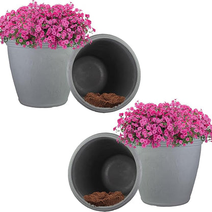 Sunnydaze 24-Inch Anjelica Large Plastic Pot for Plants - Outdoor Double-Walled Large Plastic Planter with Drillable Drainage Holes - Light Gray - 4pk