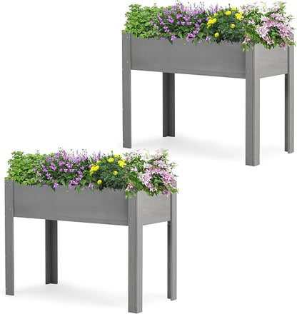 SoliWood Set of 2 Raised Garden Bed with Legs, 40x20x31'', Outdoor Wood Elevated Planter Box, Thick Legs, w/Liner