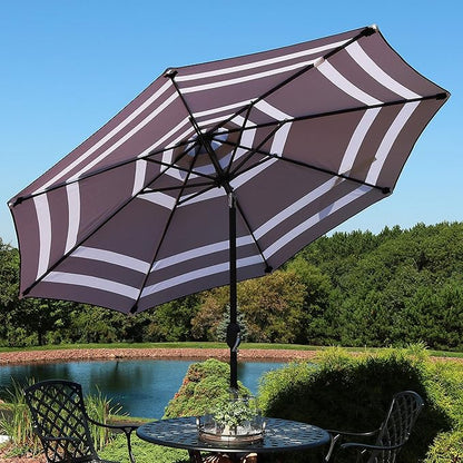 Sunnydaze Outdoor Patio Umbrella - Polyester Table Market Umbrella with Push-Button Tilt and Crank - 8 Sturdy Ribs - Navy Blue Stripe - 9ft