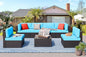 Vongrasig 7 Pieces Outdoor Patio Furniture Sets, Outdoor Sectional Rattan Sofa, PE Manual Weaving Wicker Patio Conversation Set with Cushion, Glass Table, Red Pillow (Blue)