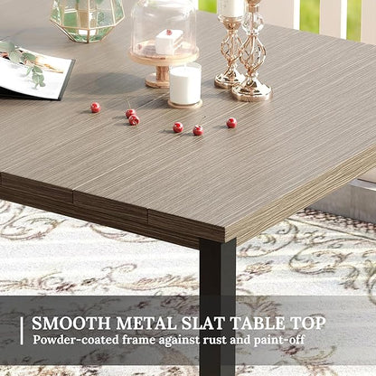VICLLAX Patio Dining Set for 6, Outdoor Furniture Set Includes 63" Rectangle Patio Table and 6 Patio Sling Chairs, Outdoor Table and Chairs for Outsides, Grey Wood-Like Tabletop and Dark Grey Fabric