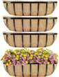 4pcs 24" Window Box Deck Railing Planter with Coco Liner, Metal Hanging Flower Planter Window Basket, Wall Planters Boxes with Horse Trough Coco Liner for Outdoor Indoor Balcony Porch Fence