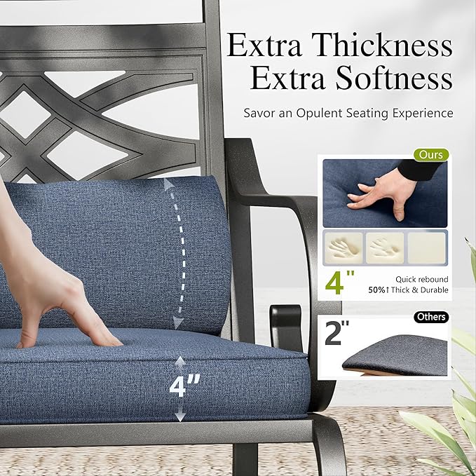 Sophia and William Outdoor Patio Dining Set for 4, Outdoor Table and Chairs, Removable Seat Cushions, Black 37" Patio Dining Table,Blue