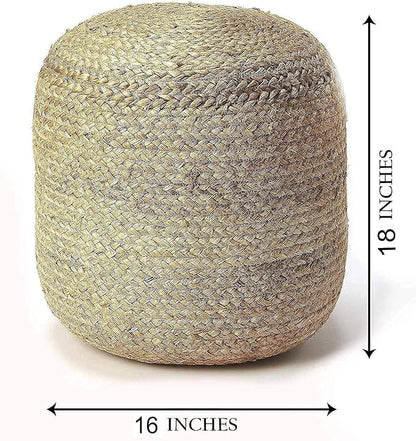 FRELISH DECOR Pedestal Pouf Ottoman Hand Braided 100% Jute Pouf Foot Stool |Foot Rest for Couch Living Room Bedroom - Extra seat for Patio (16" Diameter x 18" Height) - Natural Jute