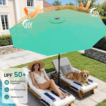 AreShark 9 FT Patio Umbrella for Outdoor, Outdoor Umbrella with Push Button Tilt and Crank, Outdoor Patio Umbrellas with 8 Sturdy Ribs for Market, Garden, Deck, Backyard, Pool (Peacock Blue)