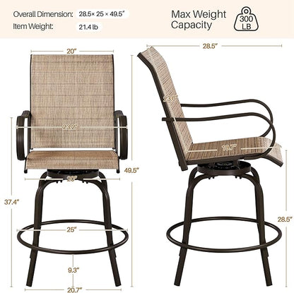 Yaheetech Patio Swivel Barstools Outdoor Chairs Set of 2, High Bistro Stools Outdoor Furniture, All-Weather Patio Stools for Outside, Beach, Lawn, Poolside and Garden, Brown