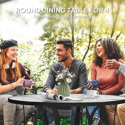 Outsunny 38" Round Patio Table with Umbrella Hole, Outdoor Dining Table Tempered Glass Metal Frame Bistro Table, for Deck, Yard, Balcony, Lawn, Pool, Black