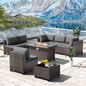 Kullavik 8 Pieces Outdoor Patio Furniture Set with 43" 55000BTU Gas Propane Fire Pit Table PE Wicker Rattan Sectional Sofa Patio Conversation Sets,Grey
