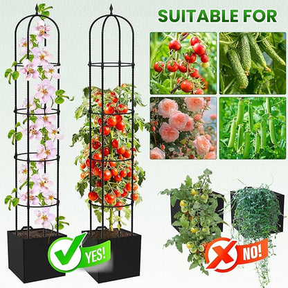 Garden Obelisk Trellis for Climbing Plants - 6.7FT Tall Weather-Resistant Rustproof Metal Plant Flower Support for Roses, Clematis, Tomatoes & Vines, Indoor/Outdoor Use, 11.8”D (2 Pack)