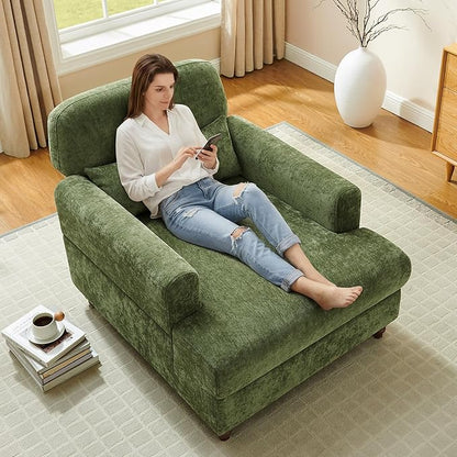 Chaise Lounge Chair Indoor with Adjustable Backrest, Oversized Accent Armchair for Living Room & Bedroom, Upholstered Mid-Century Reading Chair, Comfy Single Sofa Chair, Modern Living Room Chair
