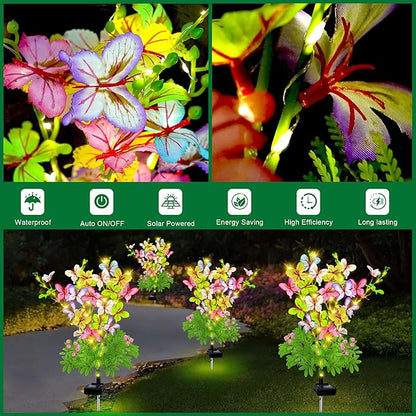 Solar Garden Lights Outdoor Waterproof,4 Packs Solar Swaying Butterfly Lights Decor,Gardening Butterfly Gifts for Mom Women,Solar Flowers Plant Lights Decorative Stakes for Yard Patio Lawn Pathway