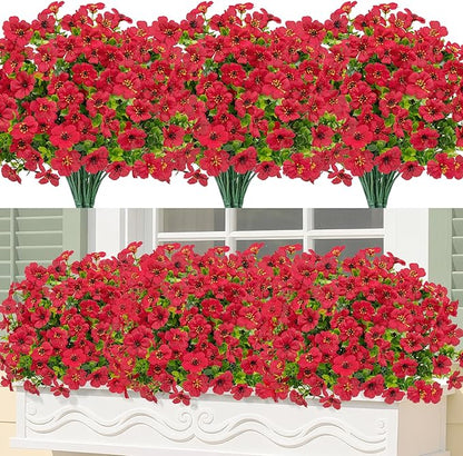 Bassion Artificial Flowers for Outdoors, 24 Bundles UV Resistant Fake Flowers Realistic Silk Faux Plants for Outdoor Planter Window Box Porch Patio Garden Home Outside Decorations