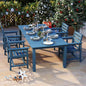 5-Piece Navy Blue Outdoor Dining Set for 4, 75.2'' HDPE Table with Umbrella Hole & Chairs, Weather-Resistant Patio Furniture for Garden, Lawn, or Poolside