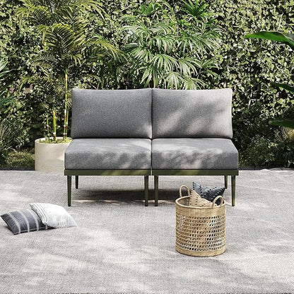 Sundale Outdoor 3 Pieces Patio Furniture Set, Metal Outdoor Sectional Sofa with Coffee Table, All-Weather Modern Outdoor Conversation Sets for Balcony, Porch, Poolside, Sunroom