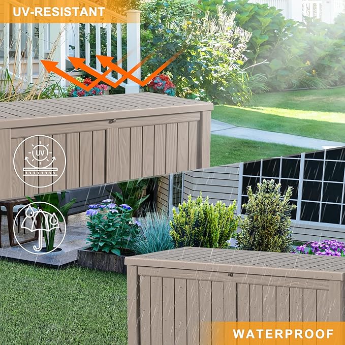 Deck Box 150 Gallon Grey Resin Lockable Waterproof Outdoor Storage