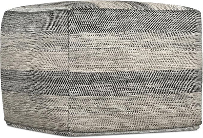 SIMPLIHOME Clay Square Pouf - 18 inch Wide Upholstered Cotton Ottoman in Grey Melange, Boho Footstool, Decorative Cube Pouf or Extra Seating for Living Room, Bedroom, or Kids Room, Assembled