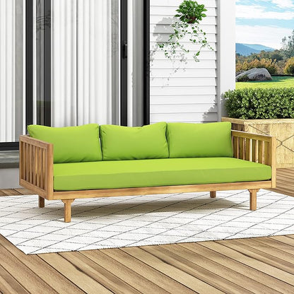 Claremont Outdoor 3 Seater Daybed with Cushions - Acacia Wood - Teak/Green
