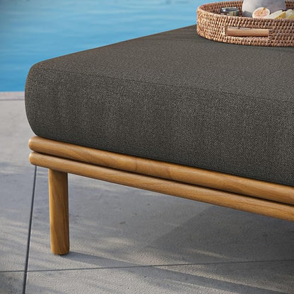 Modway Wren Teak Wood Outdoor Ottoman in Natural Flint Gray