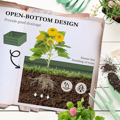 Outsunny Galvanized Raised Garden Bed, 73.5" Tall Outdoor Planter Box with Trellis Tomato Cage and Open Bottom for Climbing Vines, Vegetables, Flowers in Backyard, Garden, Patio, Green