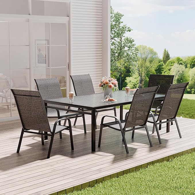 Patio Dining Chairs, Set of 6, Dark Grey Steel Frame, Stackable