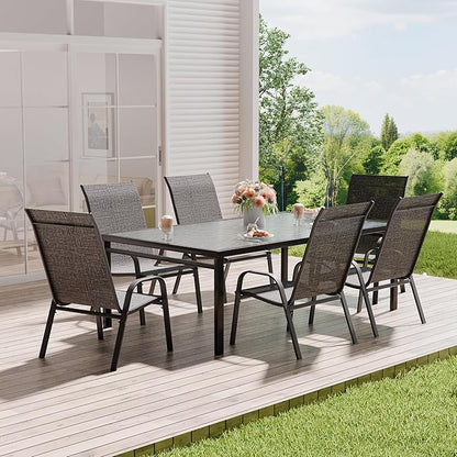 Patio Dining Chairs, Set of 6, Dark Grey Steel Frame, Stackable