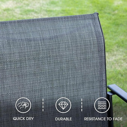 VICLLAX Patio Dining Set for 6, Outdoor Furniture Set Includes 47.2" Round Patio Table and 6 Patio Sling Chairs, Grey Tabletop and Grey Fabric