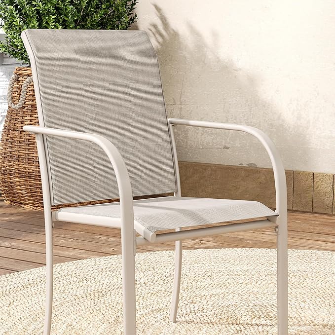 VICLLAX Patio Dining Set for 6, Outdoor Furniture Set Includes 63" Rectangle Patio Table and 6 Patio Sling Chairs, Outdoor Table and Chairs for Outsides, Sandshell Color Tabletop and Fabric