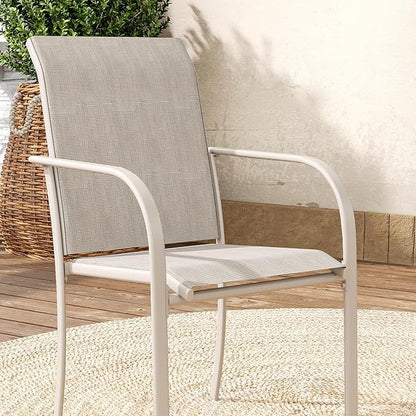 VICLLAX Patio Dining Set for 6, Outdoor Furniture Set Includes 63" Rectangle Patio Table and 6 Patio Sling Chairs, Outdoor Table and Chairs for Outsides, Sandshell Color Tabletop and Fabric