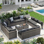 Aoxun Patio Furniture Sets, 14-Piece Outdoor Patio Furniture with 44'' Propane Gas Firepit Table, Wicker Outdoor Conversation Set Sectional Sofa for Backyard, Poolside, Garden