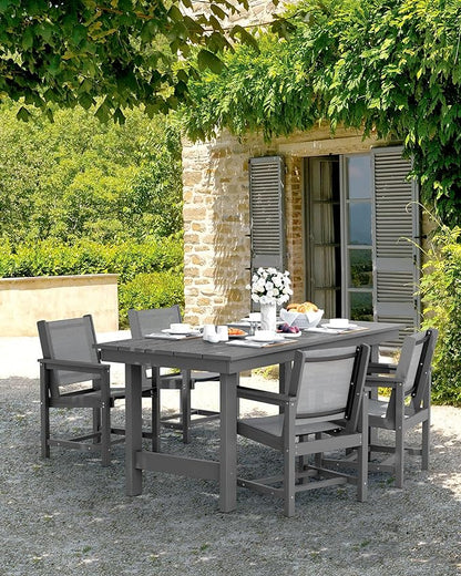 SERWALL 5 Piece Patio Dining Sets, Outdoor HDPE Dining Furniture Set with Umbrella Hole Cut-Out Table and 4 Woven Chairs, Gray