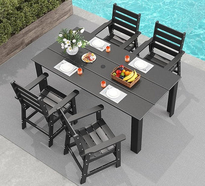 GREENVINES 5-Piece Outdoor Dining Set | HDPE | Patio Table and Chairs Sets for 4 | Patio Furniture | All Weather | Umbrella Hole | Black | for Backyard Poolside Garden