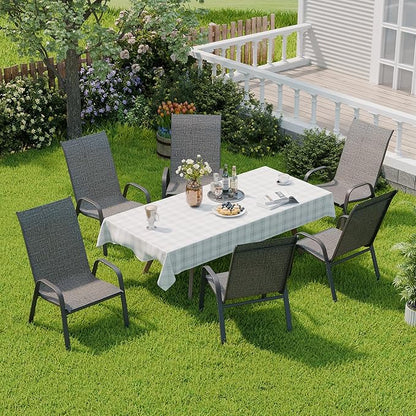 Patio Dining Chairs, Set of 6, Dark Grey Steel Frame, Stackable