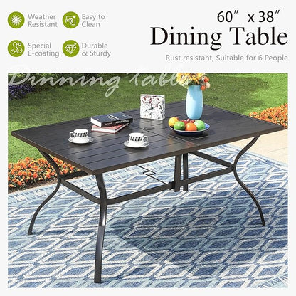 Sophia and William Outdoor Patio Dining Set for 6, Outdoor Table and Chairs, Removable Seat Cushions, 4 Fixed，2 Swivel Chairs, 60" Black Patio Dining Table,Red