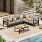 Aluminum Outdoor Patio Furniture Set 6 Seats, Outdoor Sectional Corner Sofa with Thick Waterproof Cushions & Coffee Table, Patio Conversation Sets for Backyard, Porch, Balcony, Deck, Gray