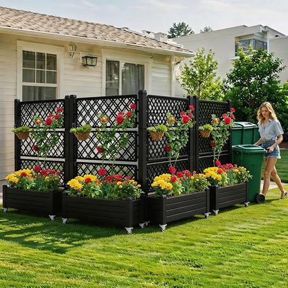 YITAHOME 3.6x1.5x5 FT Planter Box Trellis with Wheels, Large Outdoor Plastic Raised Garden Bed with Drain Plug for Climbing Plants, Black