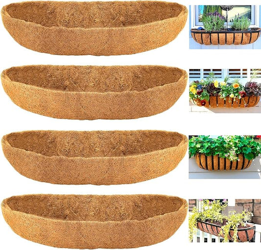 Coco Liners for Planters - 4 Pack 36 Inch Trough Coconut Liners for Planters, Window Box Coco Liners, 100% Natural Coconut Fiber Liners for Wall Hanging Basket, Window Box, Fence Baskets