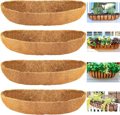 Coco Liners for Planters - 4 Pack 30 Inch Trough Coconut Liners for Planters, Window Box Coco Liners, 100% Natural Coconut Fiber Liners for Wall Hanging Basket, Window Box, Fence Baskets