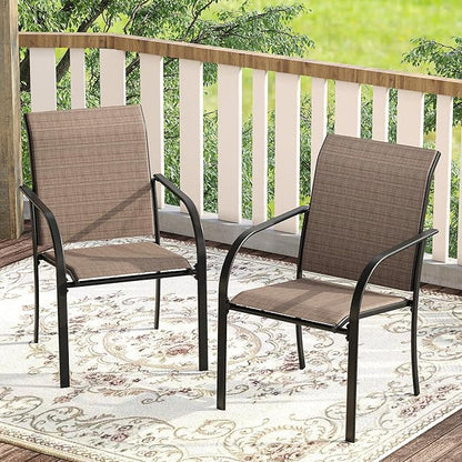 VICLLAX 3 Pieces Patio Dining Set for 2, Outdoor Furniture Set Includes 1 Small Patio Table and 2 Stackable Patio Sling Chairs, Patio Bistro Set for Outsides, Walnut Table and Brown Chairs