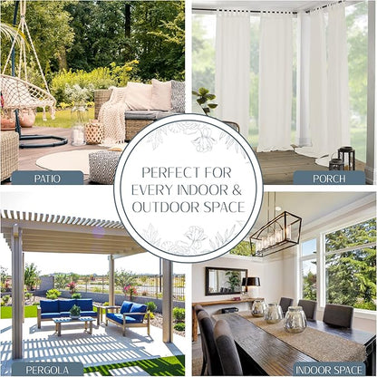 Elrene Home Fashions Matine Weatherproof Tab-Top Indoor/Outdoor Solid Color Curtain Panel for Porch, Pergola, Patio, Deck, 52”W x 84”L, Ivory