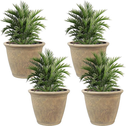 Sunnydaze 24-Inch Anjelica Large Plastic Pot for Plants - Outdoor Double-Walled Large Plastic Planter with Drillable Drainage Holes - Beige - 4pk