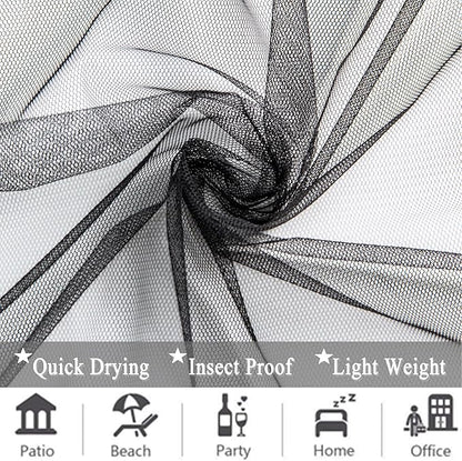 Extra Wide Outdoor Curtains Waterproof Black Voile Mesh Screen Lightweight Privacy Bug Netting for Patio Porch Balcony Pergola Terrace, W125 x L84 inch per Panel, 2 Panels