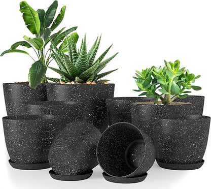 Utopia Home - Spotty Plant Pots Indoor with Drainage - 7/6.6/6/5.3/4.8 Inches Flower Pots - 10 Pack Plastic Planters - Ideal for Stocking Stuffers - (Speckled Black, Pack of 10)