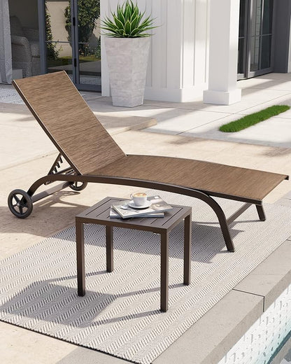 Crestlive Products Outdoor Side Table Set of 2, Aluminum Rectangular Side/End Table, Small Patio Coffee Bistro Table for Outdoor Indoor (Brown)