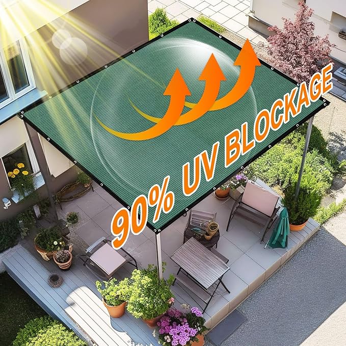 Artpuch 90% Sun Shade Cloth, 8 x 8 FT Pergola Shade Cover Canopy with Grommets, Sun Screen Fabric Tarp for Patio, Outdoor, Garden, Backyard, Green