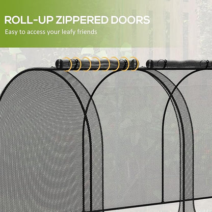 Outsunny 9' x 4' Crop Cage, Plant Protection Tent with Three Zippered Doors, Storage Bag and 4 Ground Stakes, for Garden, Yard, Lawn, Black