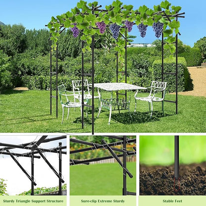 Garden Arch Trellis, 87in H x 118in L Large Garden Arch Arbor Trellis for Climbing Plants Outdoor Plant Support for Cucumber Grape Vine,Tall Metal Gardens Archway for Lawn Party Ceremony